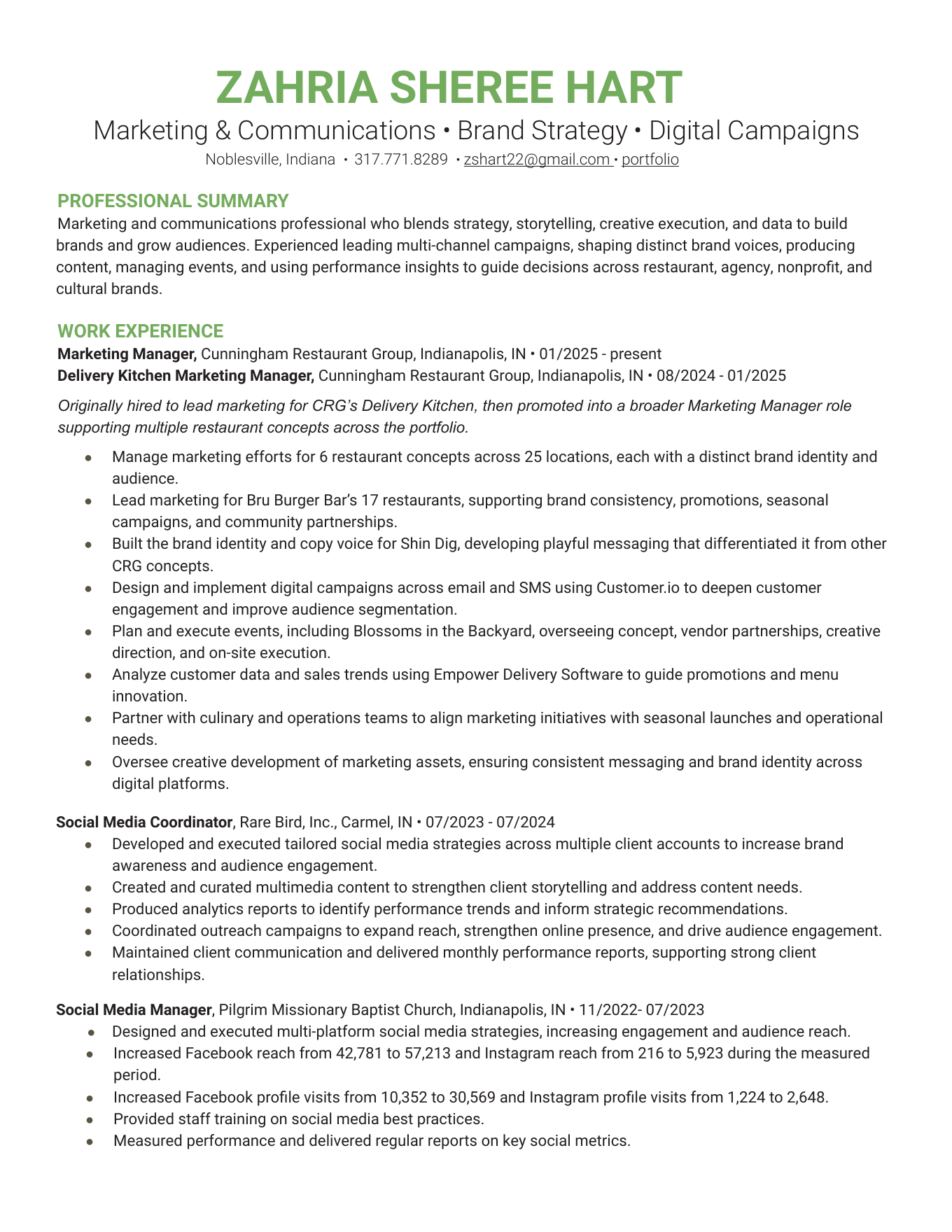 Zahria Hart resume page 1
